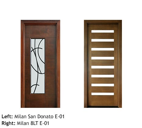 Contemporary Entry doors, Mahogany – clear glass, iron grill, 8 horizontal glass panels