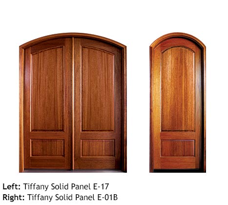 Traditional arched top single and double solid wood entry doors, Mahogany solid 2 panel doors