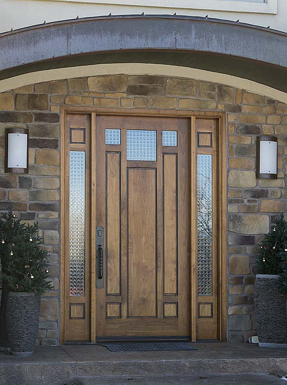 Custom Arts & Craft front entry, Cherry, Walnut, Art glass panels, sidelights