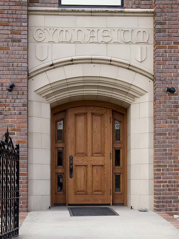 Front entry door w/ sidelights, white oak, Boys & Girls Club Gymnasium