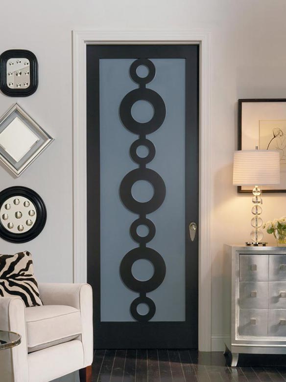 Contemporary interior door w/ circular design, painted finish in 2 colors, Model AD1070