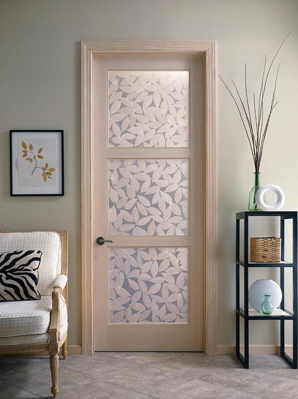 Transitional interior paneled door w/ 3 Fossil leaf resin panels, Model TS3000